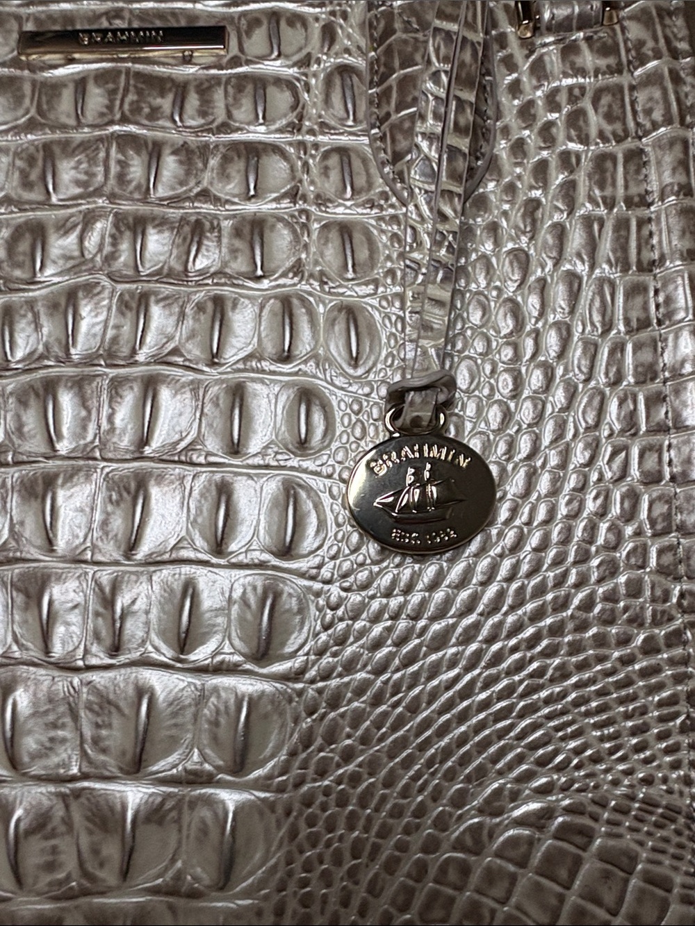 Brahmin Small Caroline Satchel in Pristine Croc-Embossed Leather Tote - Picture 2 of 12